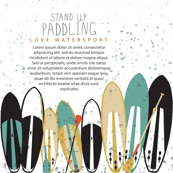 Ilustração vetorial de stand up paddle set em estilo de design plano — Vetor de Stock