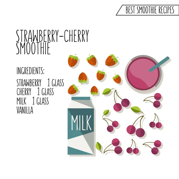 Vector illustration of strawberry cherry smoothie recipe hand dr — Wektor stockowy