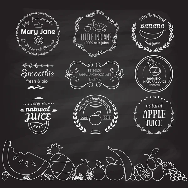 Conjunto de diferentes plantillas de logotipos para batidos y zumos de frutas — Vector de stock