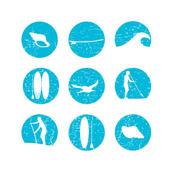 Vector illustration of stand up paddling silhouette icon set in — 스톡 벡터