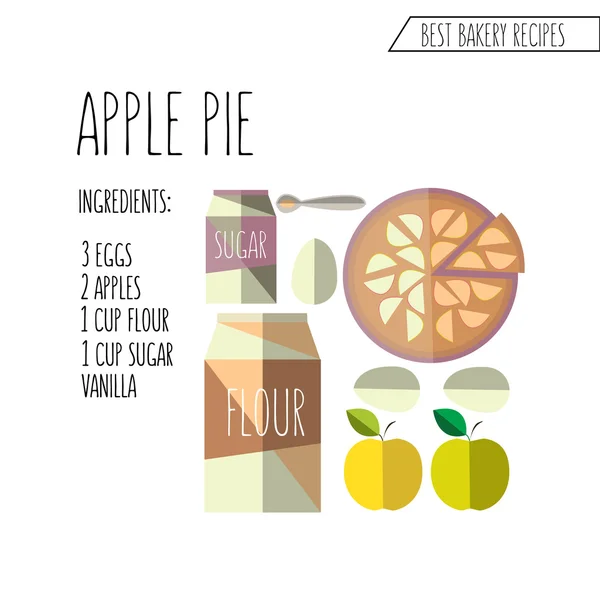 Vector colorful illustration of flat design style apple pie reci — Stock Vector