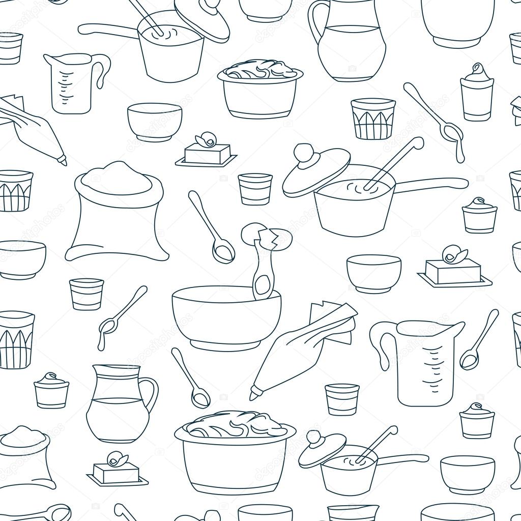 vector illustration of kitchen utensils as a seamless pattern