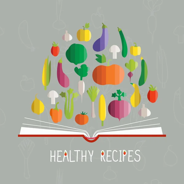 Vector ilustración de libro de cocina con verduras — Archivo Imágenes Vectoriales