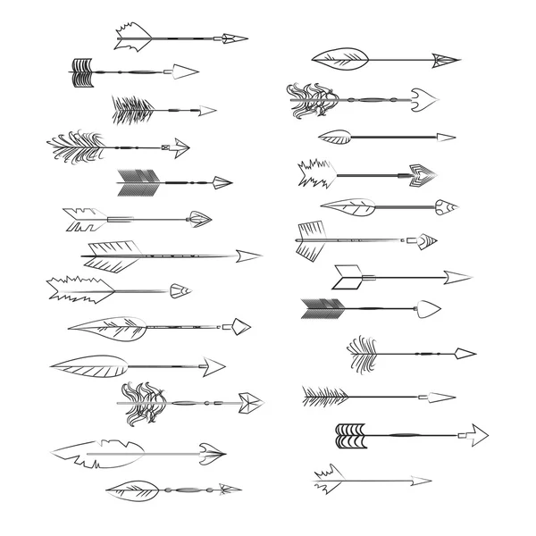 Hand drawn vector arrows collection. Doodle ethnic indian arrows — Stock Vector