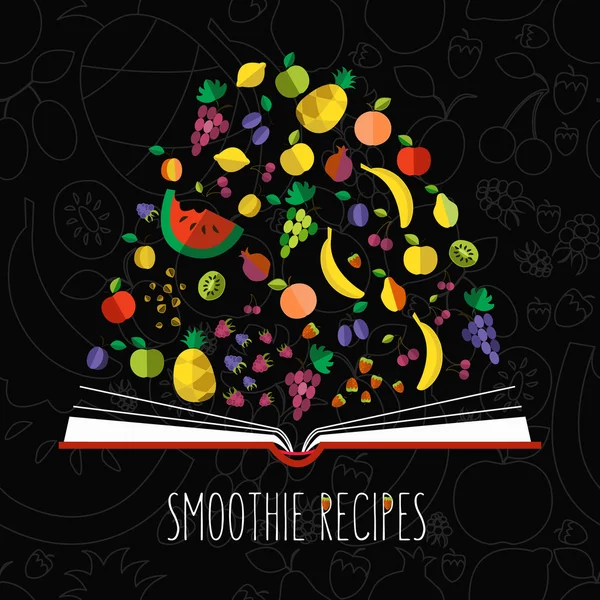 Vector colorido ilustración de smoothie receta libro de cocina en plano — Archivo Imágenes Vectoriales