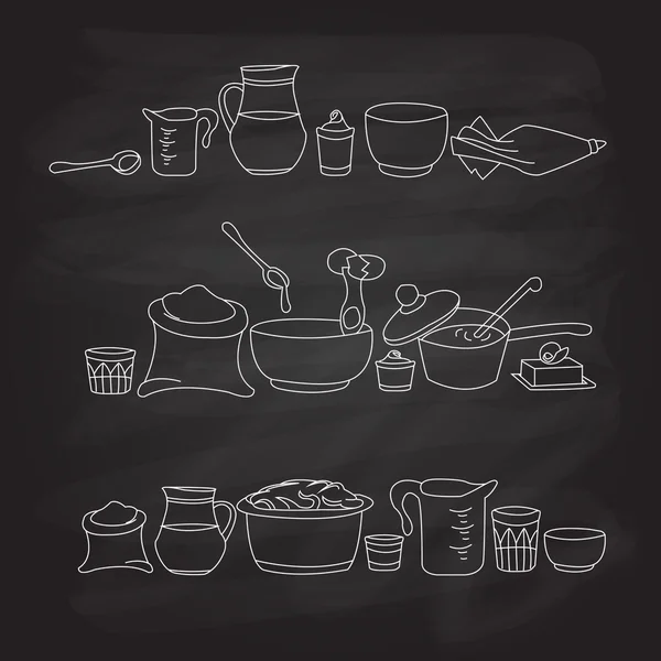 Vector illustration of kitchen utensils on the blackboard — Stockvector