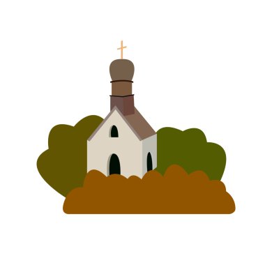 the vector illustration of an old medieval church in a flat desi
