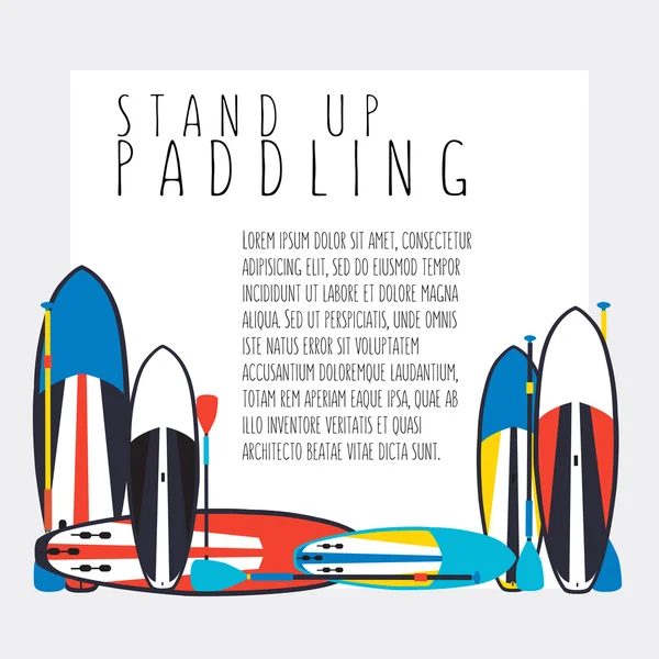 Ilustração vetorial de stand up paddle boards e paddles set i —  Vetores de Stock