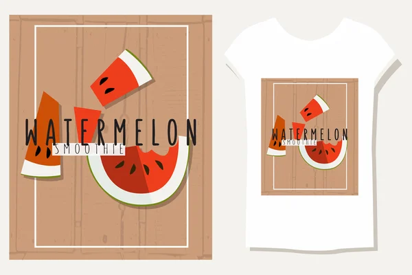 Vector colorful illustration of watermelon slices in flat design — Stok Vektör
