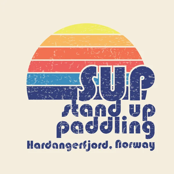 Ilustrasi vektor dengan tanda tangan "SUP stand up paddling Hardan - Stok Vektor