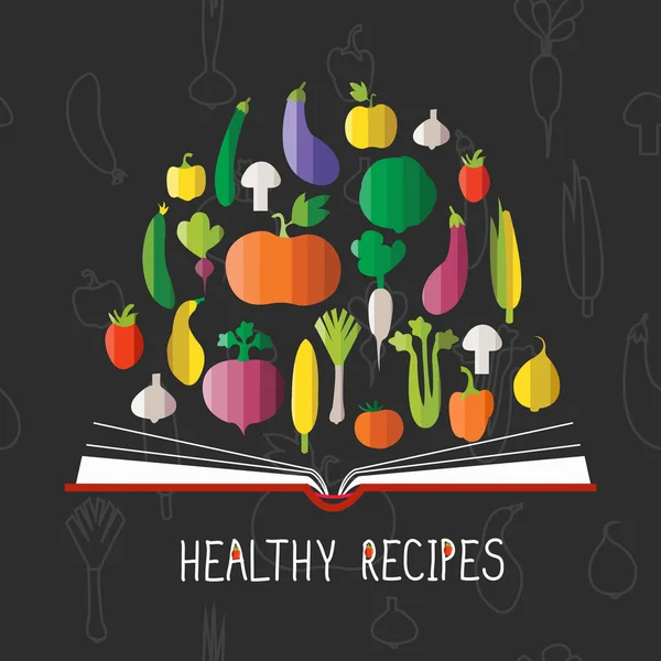 Vector illustration of cookbook with vegetables — ストックベクタ