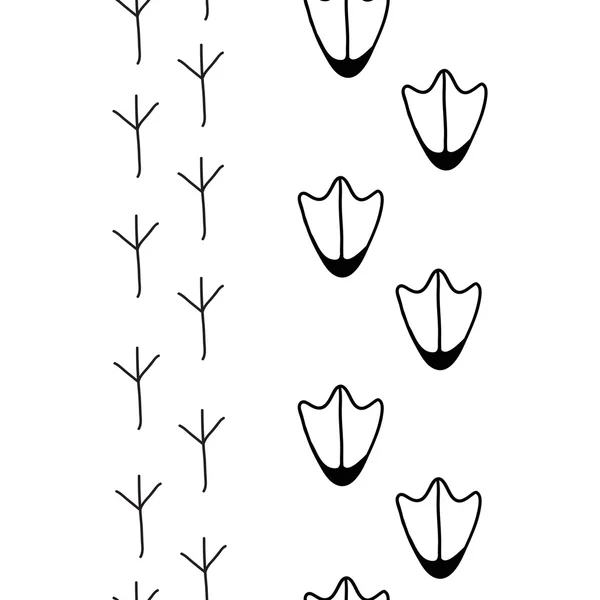 The vector illustration of birds footprints in black and white — Stock Vector