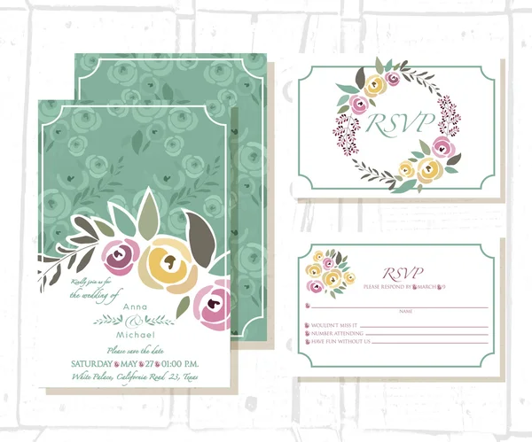 Vector ilustración de la plantilla de invitación floral con firma — Vector de stock