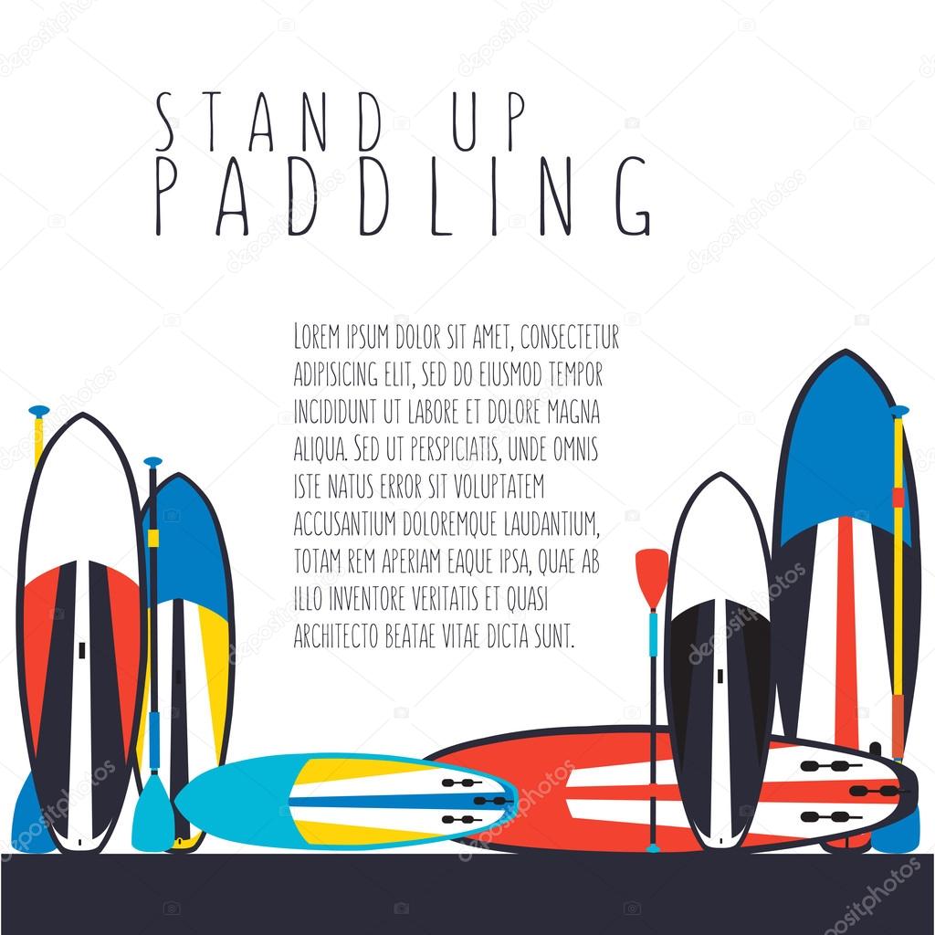 vector illustration of stand up paddle boards and paddles set  i
