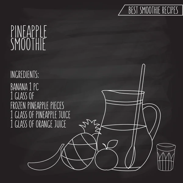 Illustration vectorielle de recette de smoothie à l'ananas dessinée à la main en f — Image vectorielle