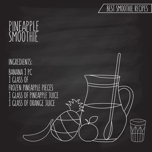 Vectorillustratie van ananas smoothie recept hand getrokken in f — Stockvector