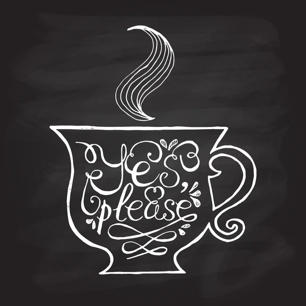 Cup of tea with hand drawn typography poster — Stok Vektör