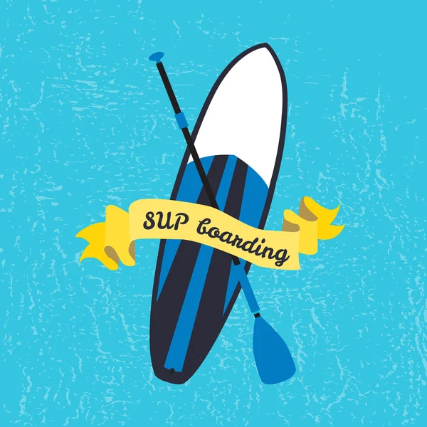 Vector illustration of stand up paddle board and paddle in flat 