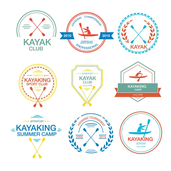 Set di diversi modelli di logotipo per il kayak — Vettoriale Stock