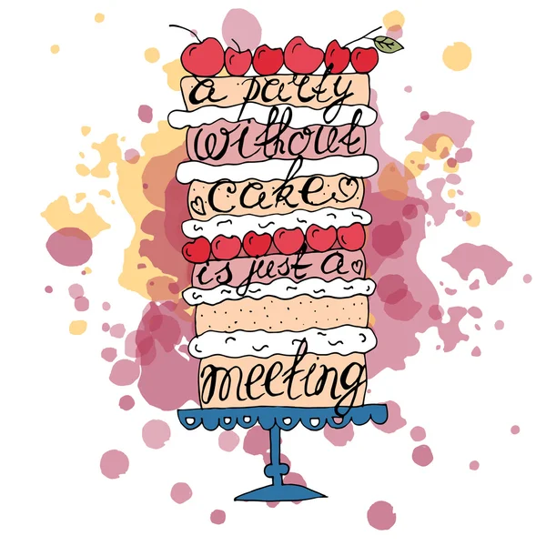 Cake with hand drawn typography poster — Stock vektor