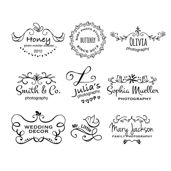 Vector collection of photography hand drawn logo templates — 스톡 벡터