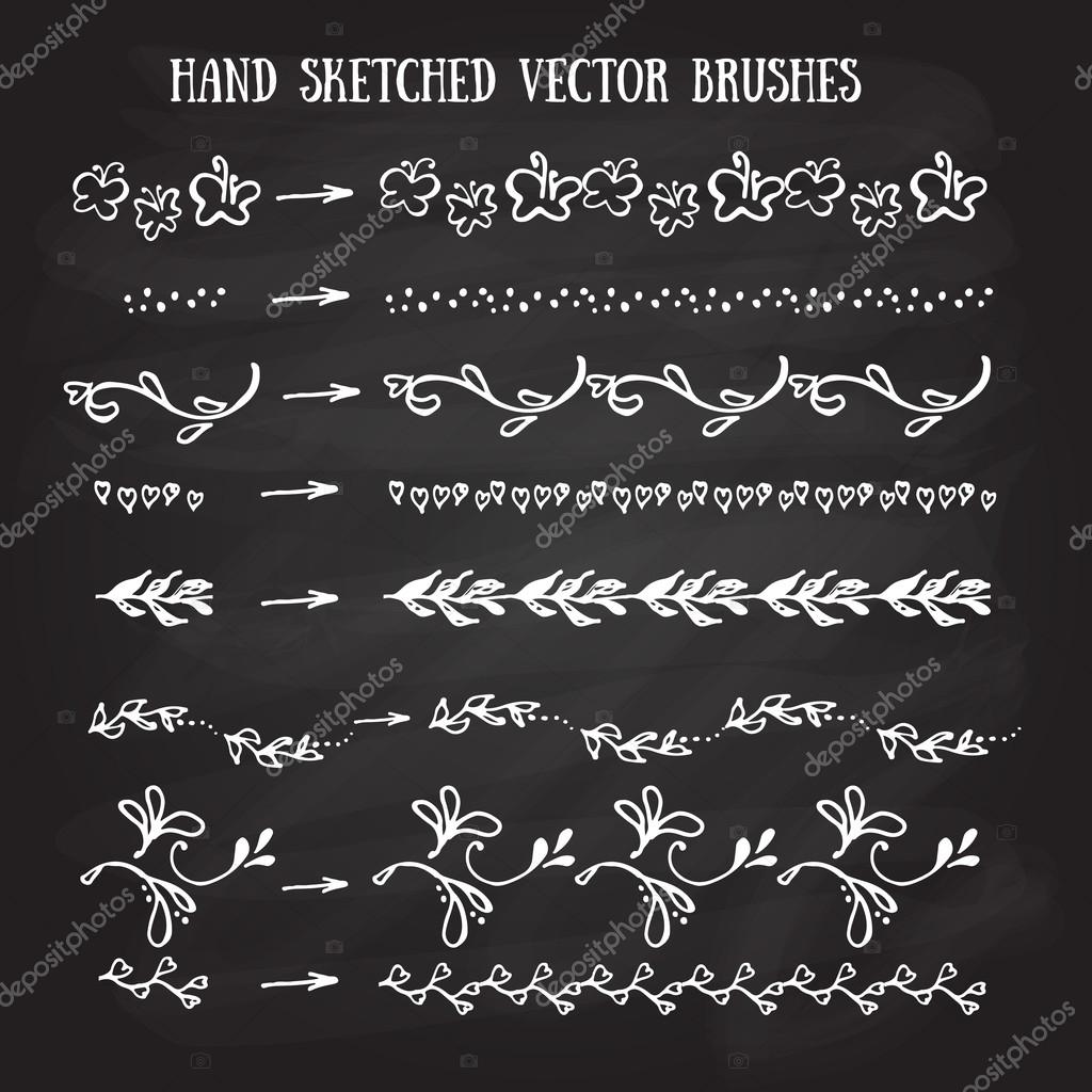 Hand drawn set of vintage elements, flowers and leaves, birds, ribbons and ornaments. Vector hand sketched brushes. Decoration for your wedding design, scrapbooking elements, postcards and logos