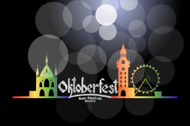 Vector illustration of Oktoberfest card with Munich landscape an