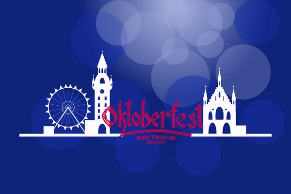 Ilustración vectorial de la tarjeta Oktoberfest con el paisaje de Munich un — Archivo Imágenes Vectoriales
