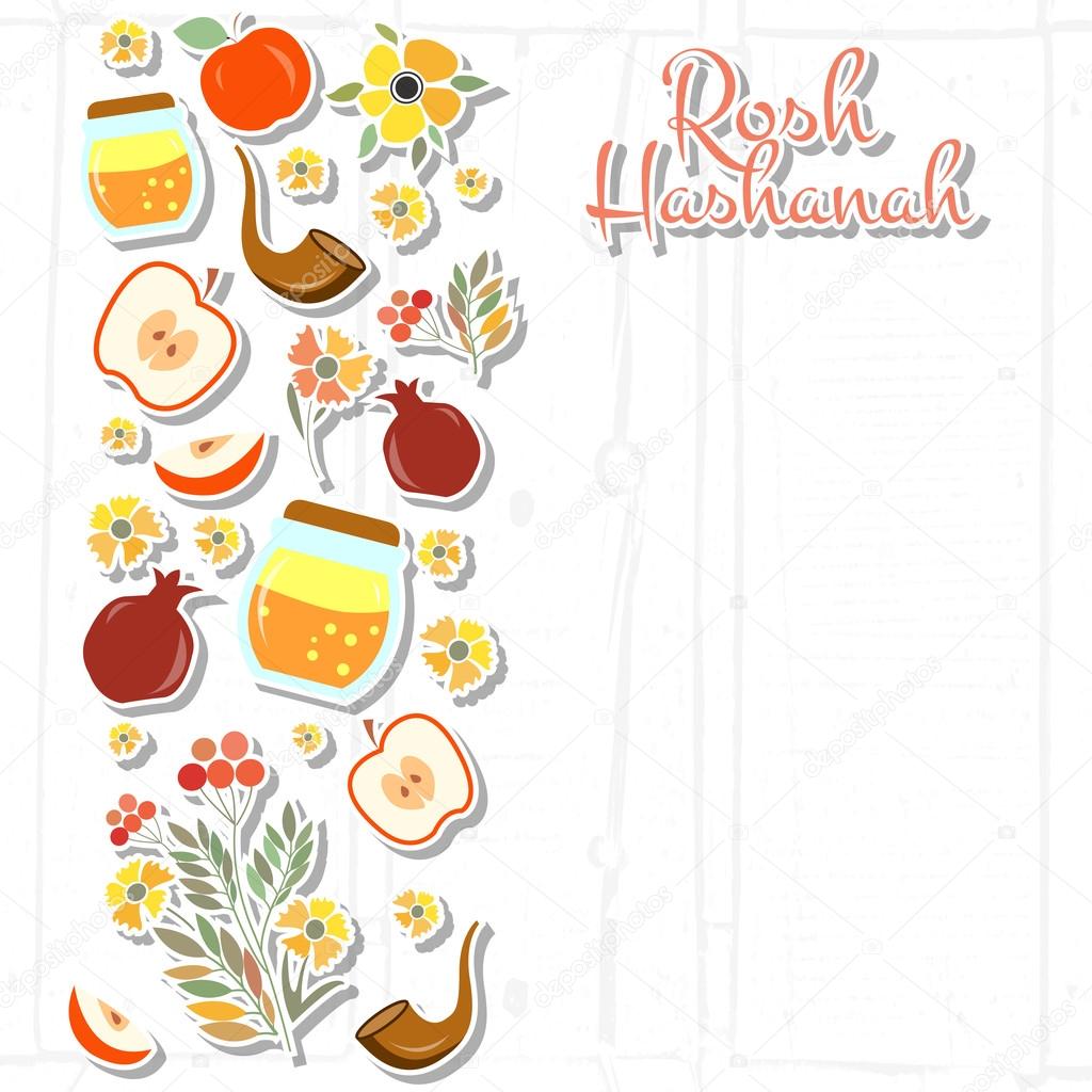 collection of labels and elements for Rosh Hashanah (Jewish New 