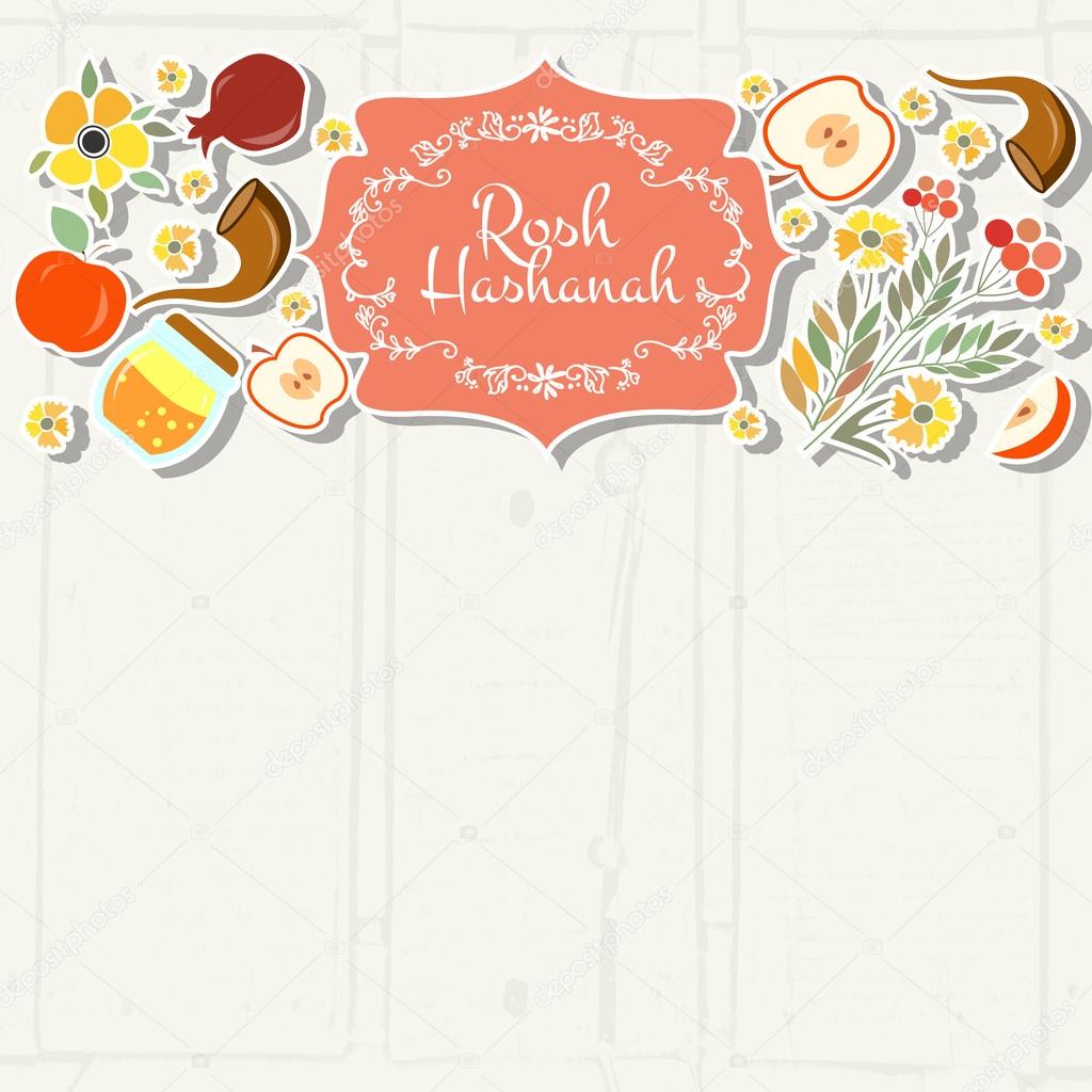 collection of labels and elements for Rosh Hashanah (Jewish New 