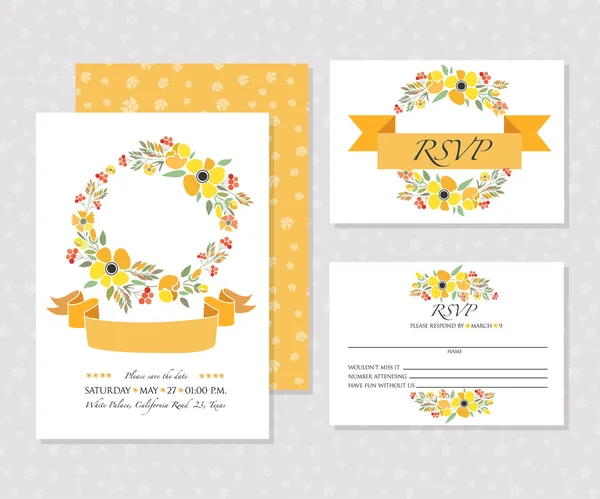 Conjunto gráfico de boda de otoño con coronas — Vector de stock