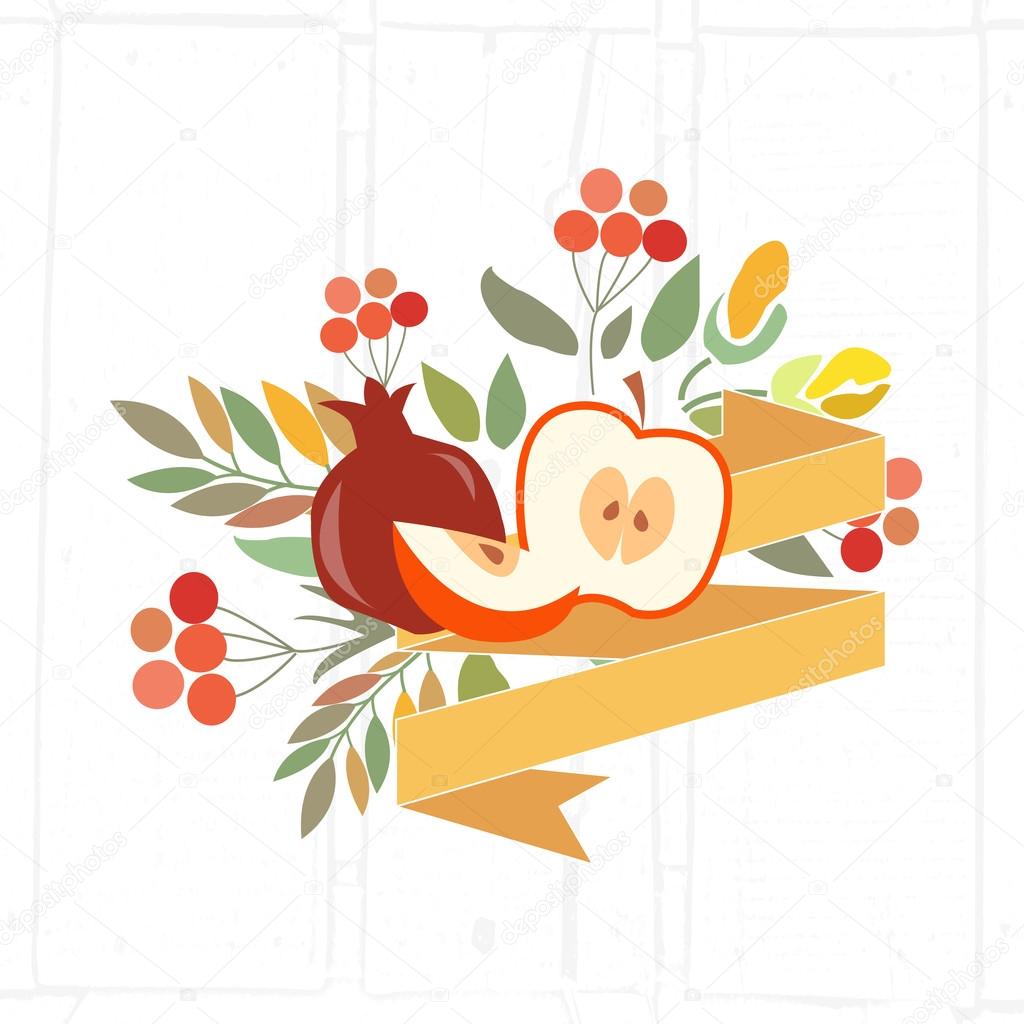 Vector illustration of  autumn floral bundles with fruits