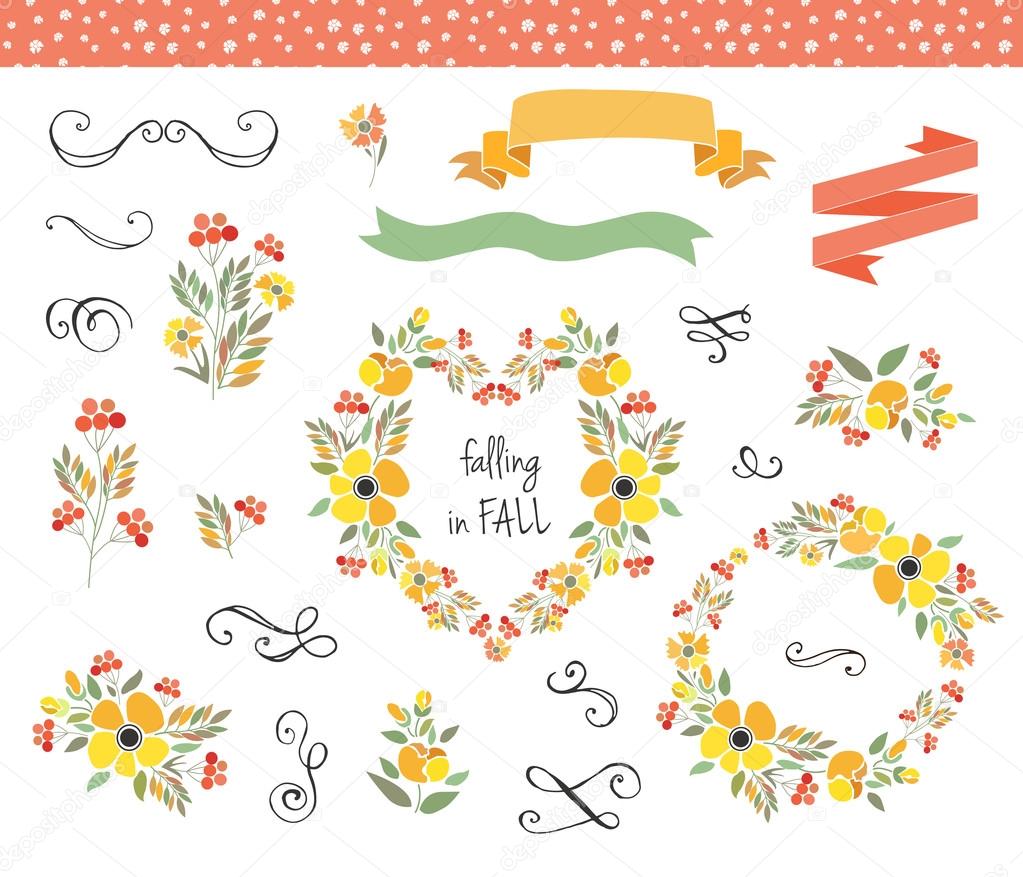 Autumn wedding graphic set with wreaths