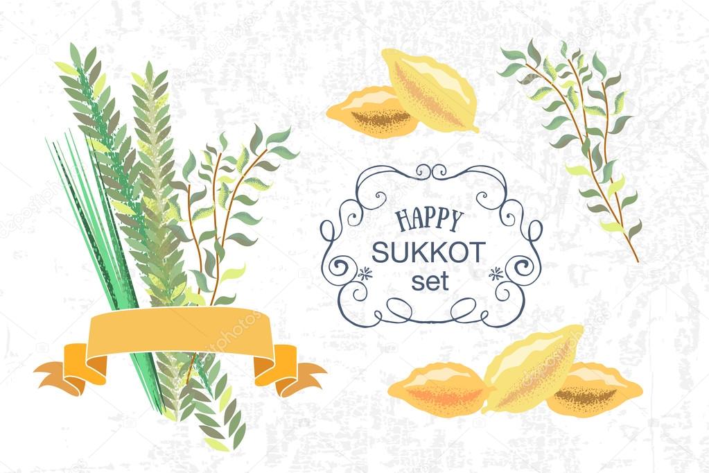 Vector collection of labels and elements for Sukkot