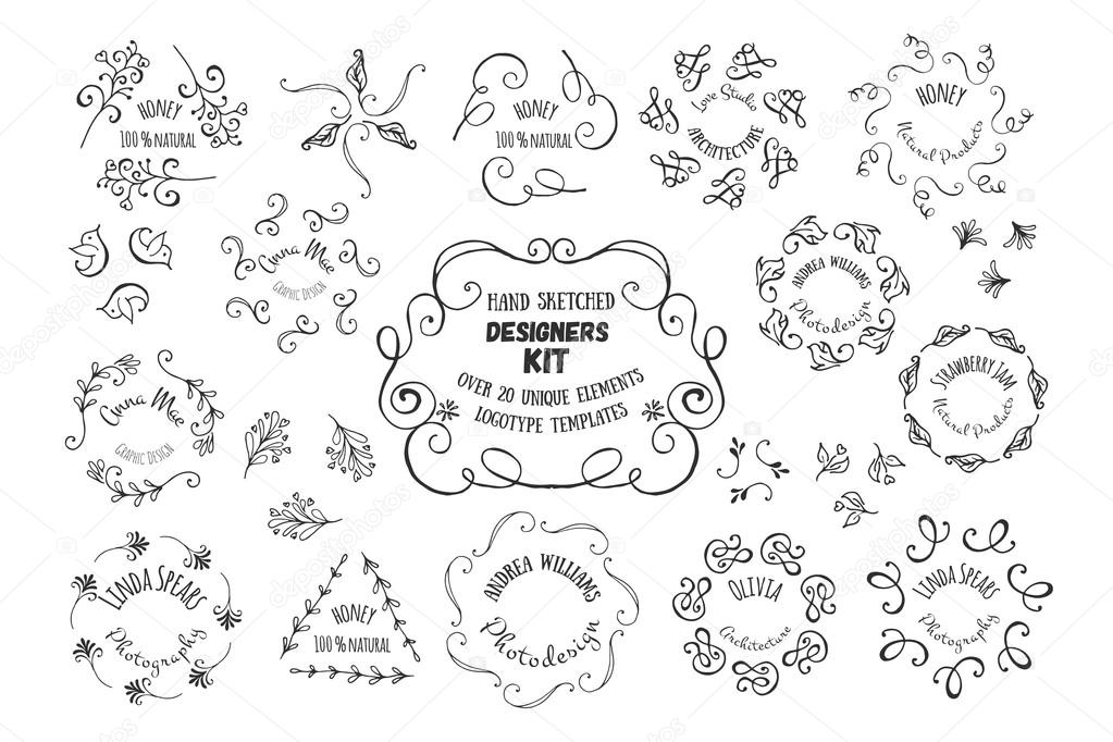 Vintage Doodle Hand Drawn Logotype Set Stock Vector C Svetana Kurako 83208094