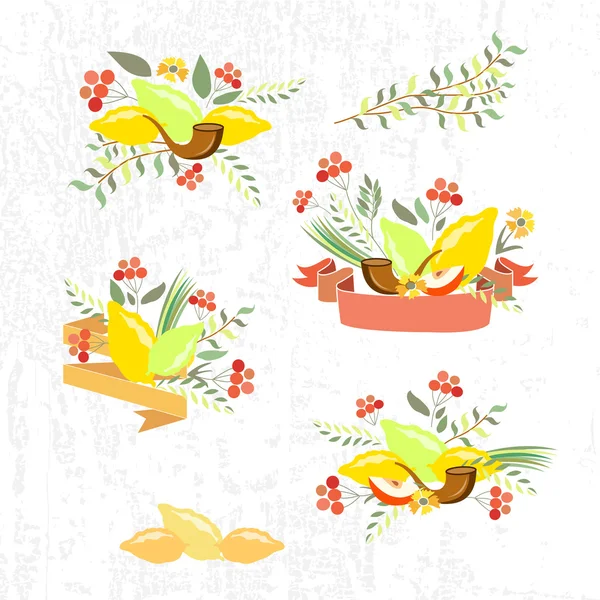 Collection vectorielle d'étiquettes et d'éléments pour Sukkot — Image vectorielle