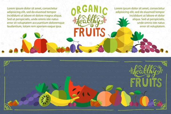 Bannière de fruits frais dessinée à la main bio saine — Image vectorielle