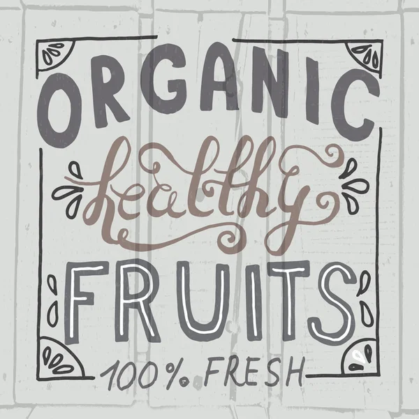 Organic healthy hand sketched fresh fruit lettering — 图库矢量图片