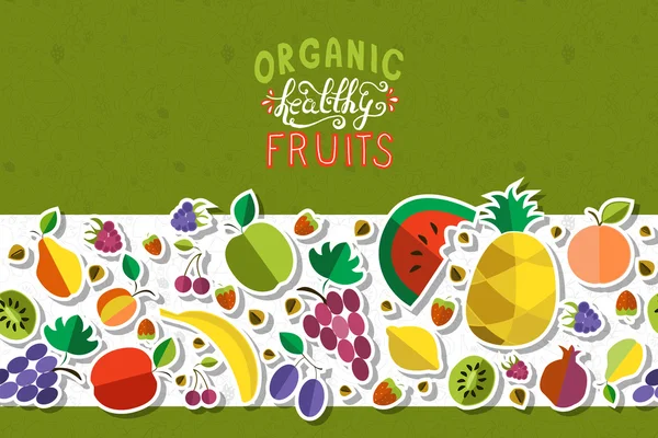 Bandiera di frutta fresca abbozzata a mano sana biologica — Vettoriale Stock