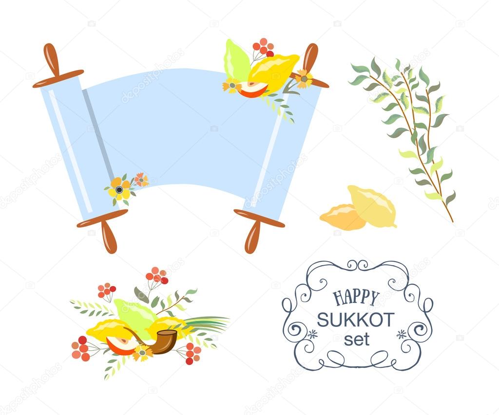 Vector collection of labels and elements for Sukkot