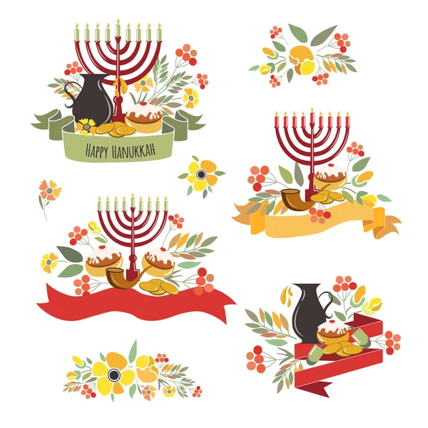 Colección de etiquetas y elementos para Hanukkah (Jewish Holiday ) — Vector de stock