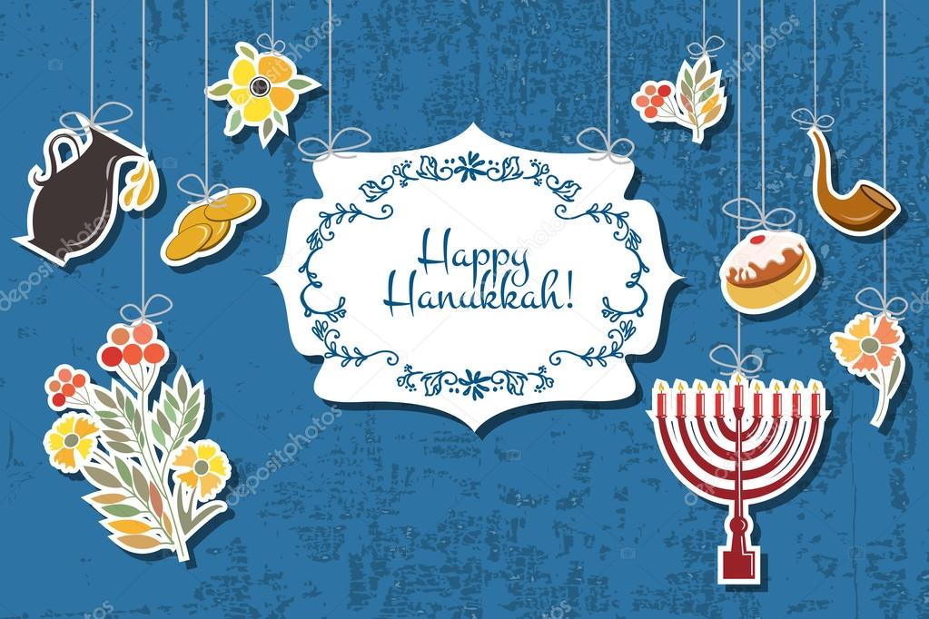 Vector collection of labels and elements for Hanukkah