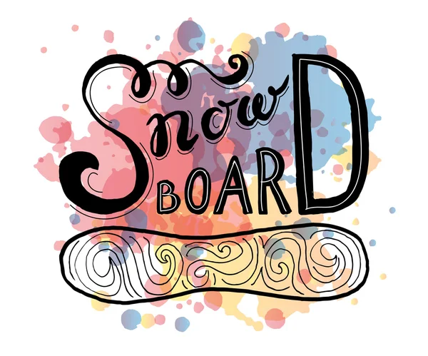 Tablero de nieve - póster de tipografía de vector deportivo dibujado a mano — Vector de stock