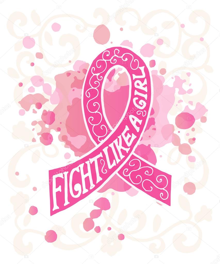 pink ribbon with hand drawn typography poster