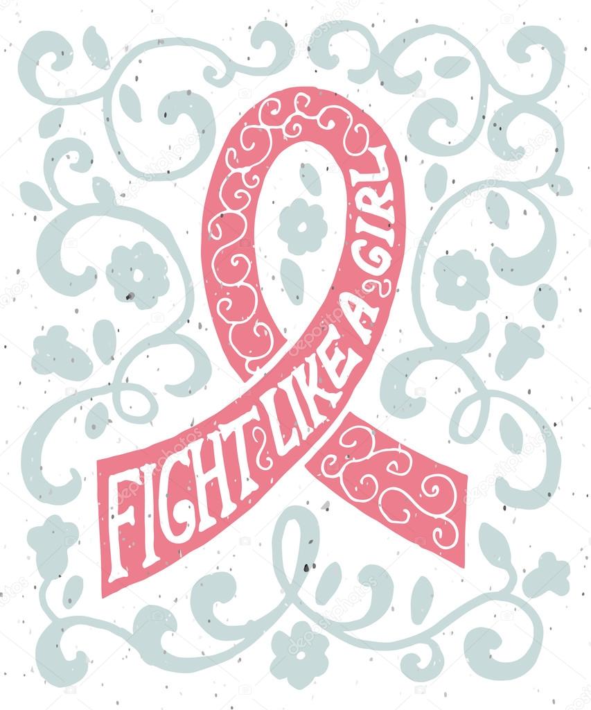 pink ribbon with hand drawn typography poster