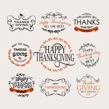 Happy Thanksgiving Day logotype, badge and icon set