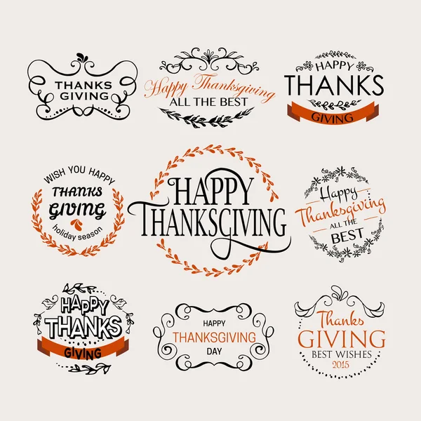 Happy Thanksgiving Day logotype, badge and icon set — Stock Vector