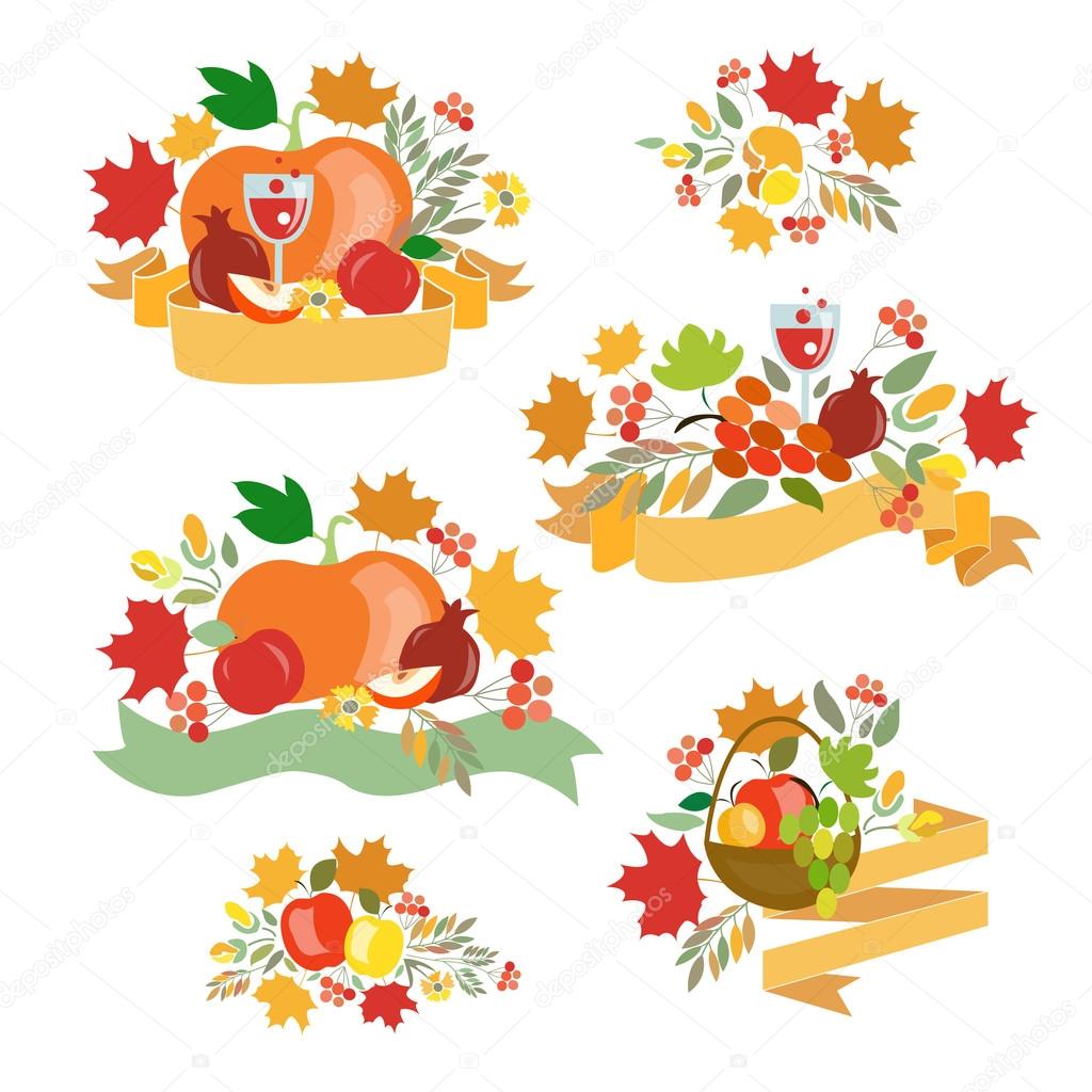 Flat design style Happy Thanksgiving Day logotype, badge and icon set. Happy Thanksgiving Day logo template. Thanksgiving Day card template. Happy Thanksgiving banner, flyer
