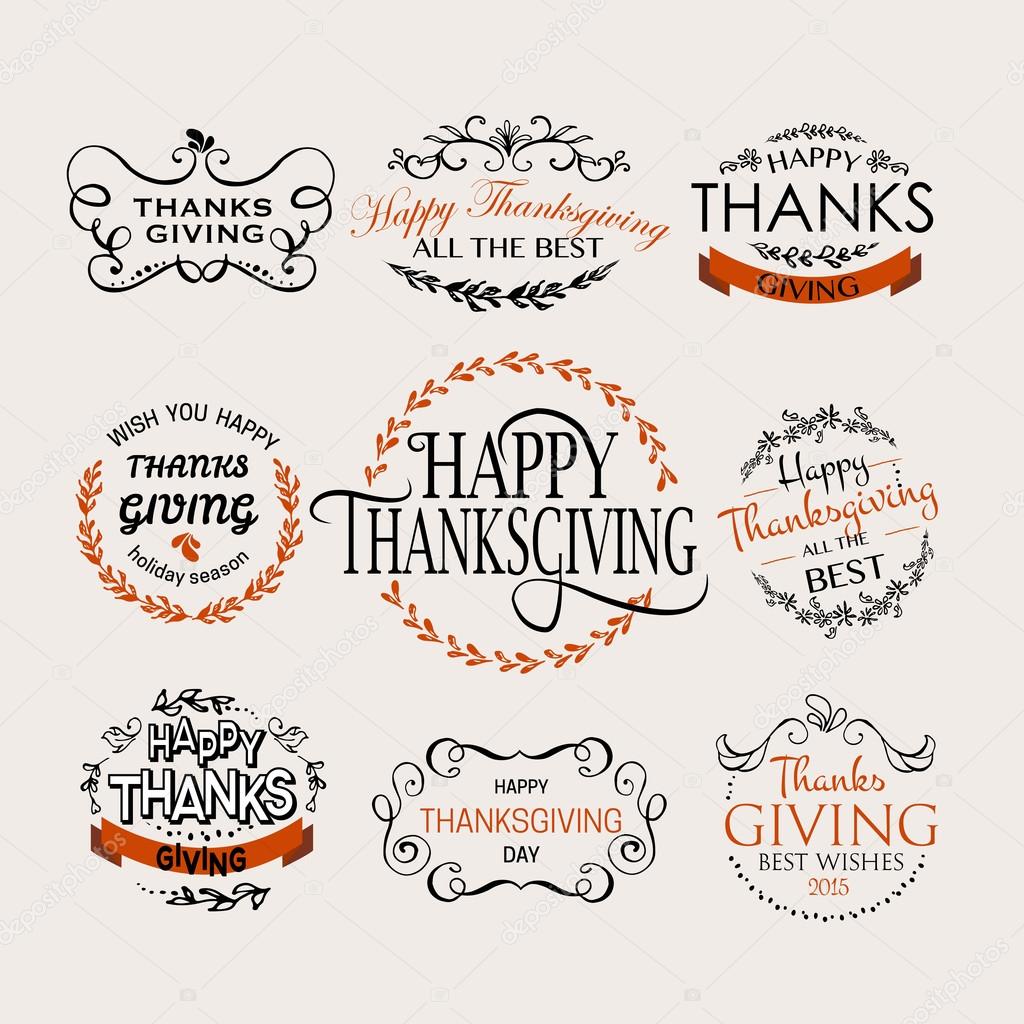 Flat design style Happy Thanksgiving Day logotype, badge and icon set. Happy Thanksgiving Day logo templates. Thanksgiving Day card template. Happy Thanksgiving banner, flyer
