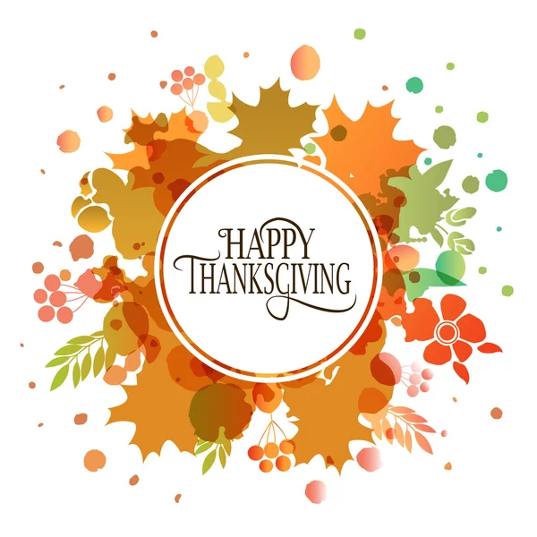 Feliz Día de Acción de Gracias logotipo acuarela, insignia e icono — Vector de stock